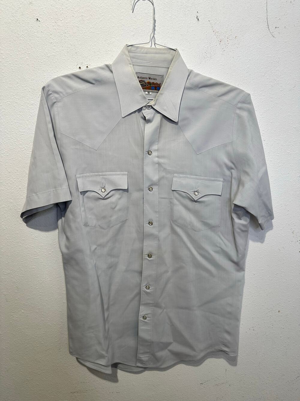 Vintage AUTHENTIC WESTERN Mens White Pearl Snap Collared Button Up Shirt Size 16